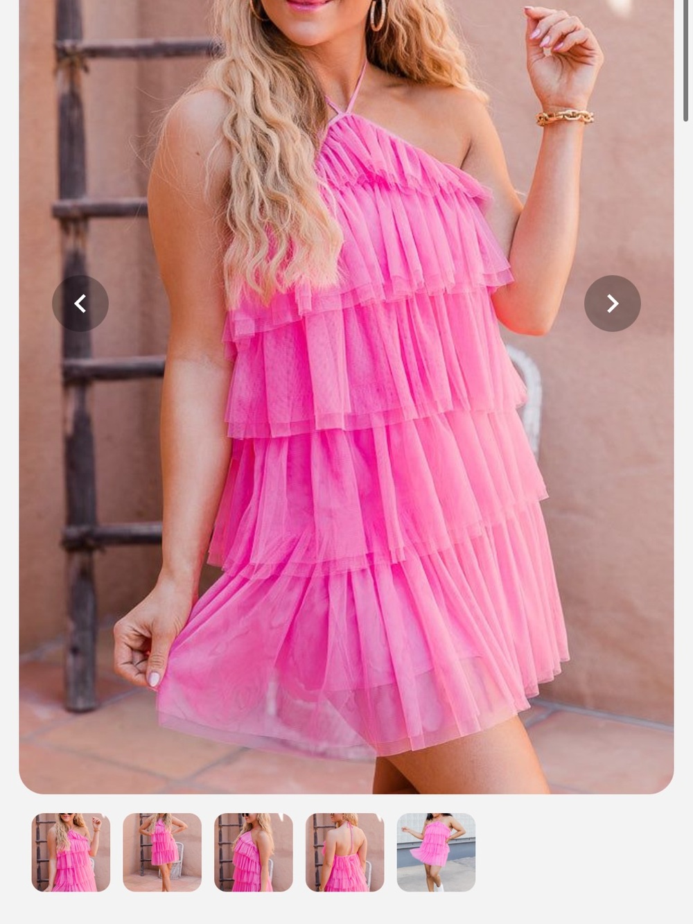 Pink Tiered Ruffle Halter Dress